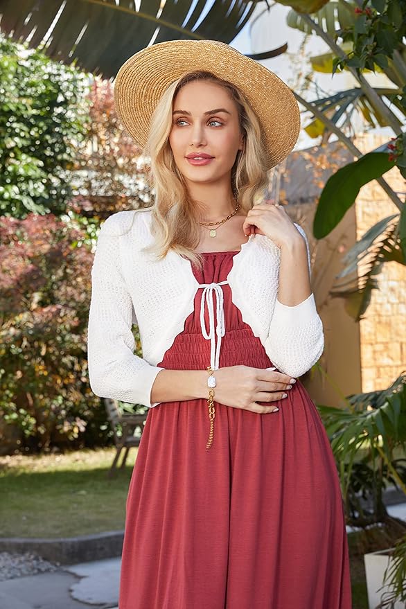 GRACE KARIN Women's 3/4 Sleeve Bolero Shrug Lightweight Open Front Cropped Cardigan Knit Shrugs for Dresses