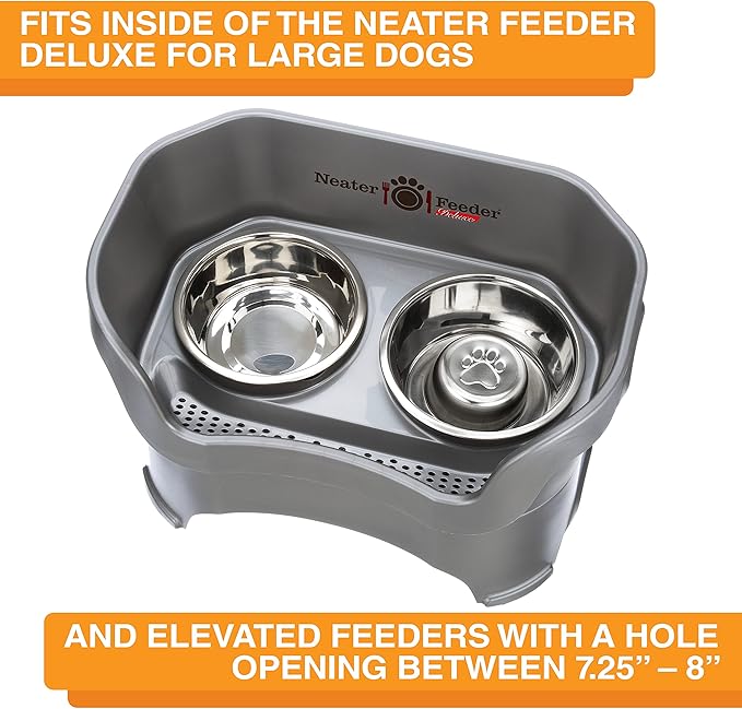 Neater Pet Brands Stainless Steel Slow Feed Dog Bowl for Fast Eating Large Breed, Metal Slow Feeder Dog Bowl Fits in Large Neater Feeders, for Puppy or Dogs (40 lbs), 3 Cup Food Capacity