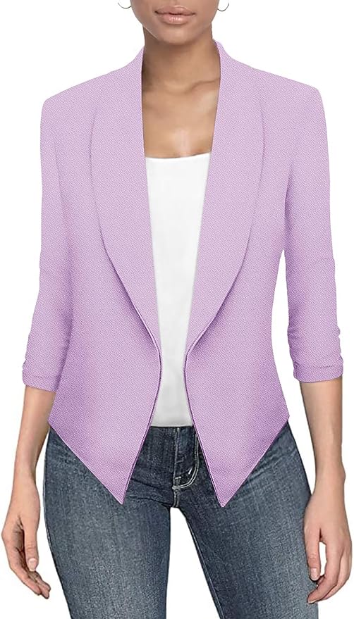 Hybrid Company Lightweight Open Front Cardigan Classic Ruched Sleeve Work Office Blazer Suit Jackets