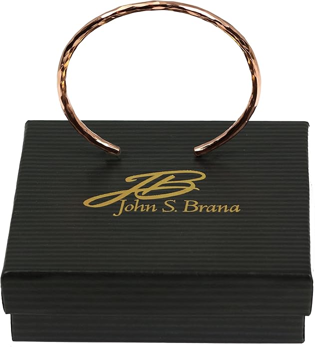 John S. Brana 3mm Hammered Copper Cuff Bracelet Handmade Jewelry - 100% Solid Uncoated Copper