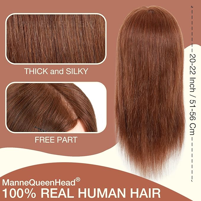 Mannequin Head with Human Hair - 20-22" Cosmetology Mannequin Head with 100 Real Human Hair for Braiding Practice Cutting - Manikin Head with Human Hair for Hairdresser (Brown)