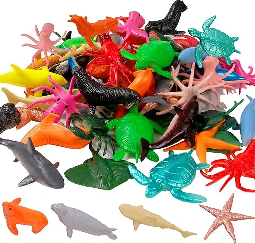 OuMuaMua 60Pcs Sea Animal Figure Toys Plastic Small Ocean Animals Realistic Mini Sea Creature Figure Toys Fake Under The Sea Creatures Bath Toys for Kids Toddlers Preschool Educational Favors
