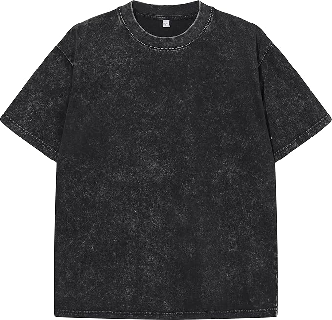 Mens Washed Vintage T-Shirt Summer Casual T Shirts Thick Short Sleeve Loose Crew Neck Cotton Tops