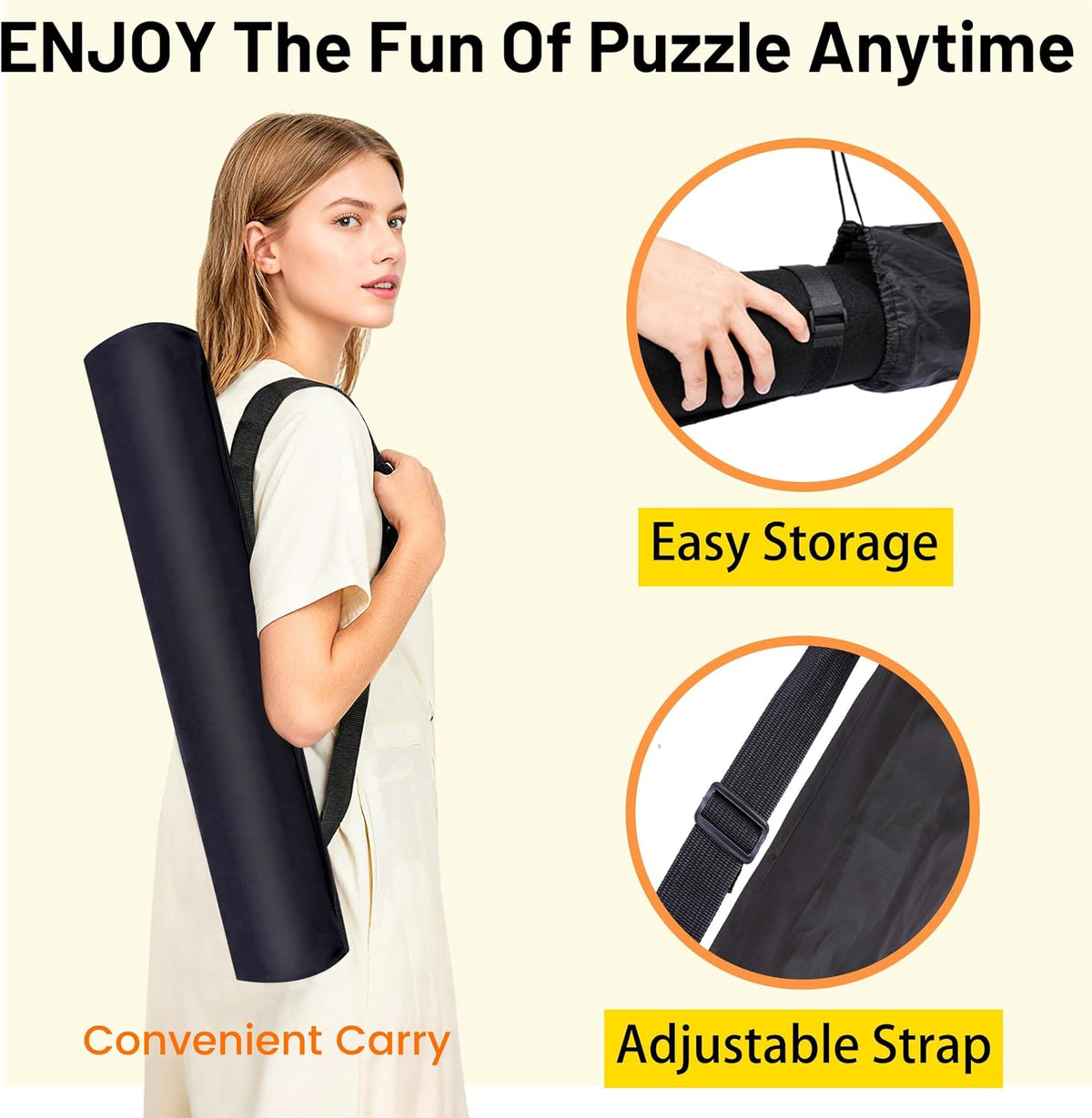 Pohxev Jigsaw Puzzle Mat Roll Up, Saver Pad 53” x 35” Non-Slip Rubber Bottom & Smooth Top Portable Keeper Up to 3000 Pieces with 6 Puzzle Sorting Trays & Travel-Friendly Storage Bag