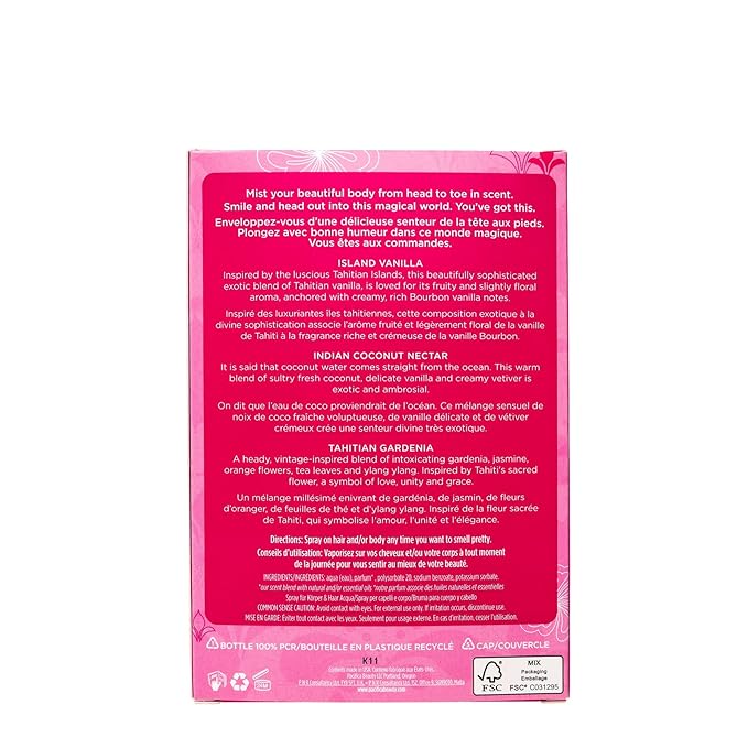 Pacifica Beauty Mini Fragrance Sampler, 3 Island Vanilla Scents - Hair Perfume Body Spray Gift Set, Vegan Cruelty Free