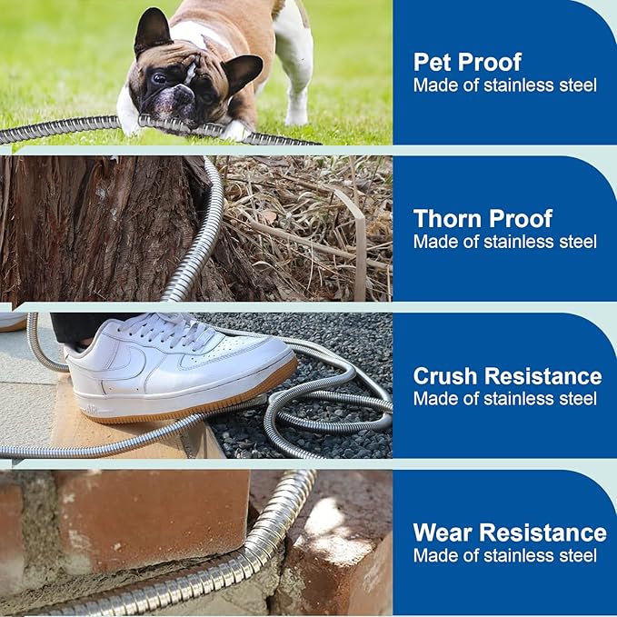 Metal Garden Hose 30 Ft Flexible Stainless Steel Water Hose 25 Ft 50 Ft With Hose Nozzle, Heavy Duty No Kink Hose (30FT)