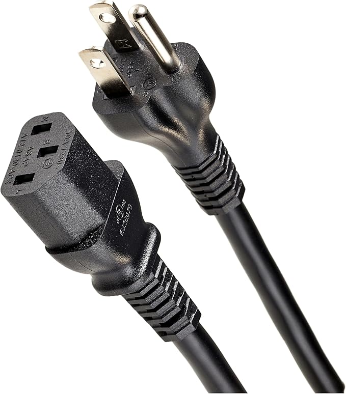 Basics 6 Feet Computer Monitor TV Replacement 3 Prong AC Power Cord, 18 AWG, 125 Volts, Black