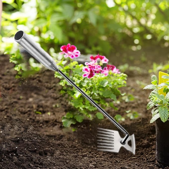 Weeds Puller Weeds Picker Easily Remove Weeds Long Handle Silver Weeds Remover Tool Gardening Hand Weeding Tool for Weeding, 53 cm 8 Teeth