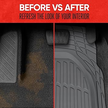 Motor Trend 2 Piece Front Car Floor Mats- Gray FlexTough Contour Liners-Deep Dish Heavy Duty Rubber Floor Mats for Car SUV Truck Van-All Weather Protection, Universal Trim to Fit