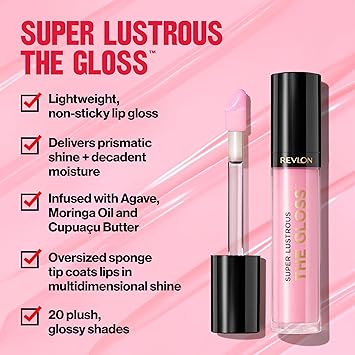 Revlon Super Lustrous Lip Gloss, Non-Sticky, Hydrating, High Shine Finish, 207 Pink Sky, 0.13 oz