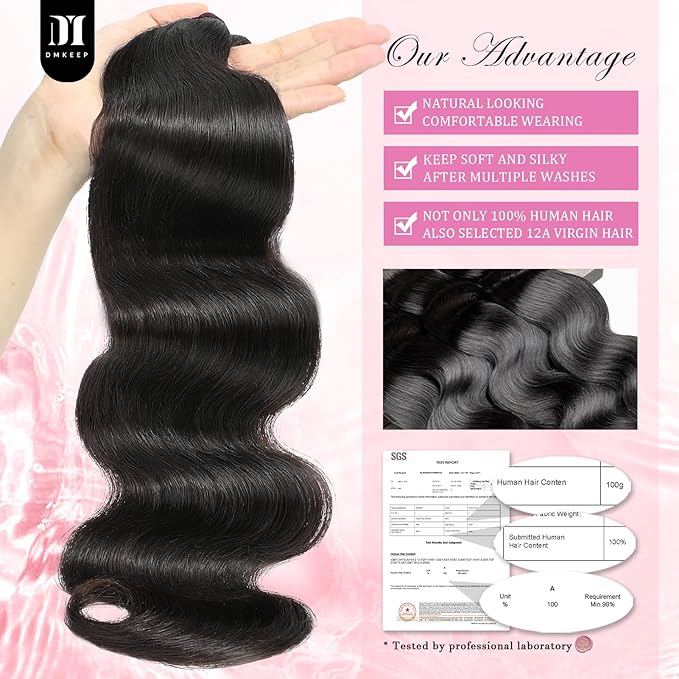 DMKEEP 12A Body Wave Bundles Human Hair 26 Inch - 100 Unprocessed Raw Virgin Human Hair Bundles Quick Weave Single Bundle Real Human Hair Extensions Natural Color