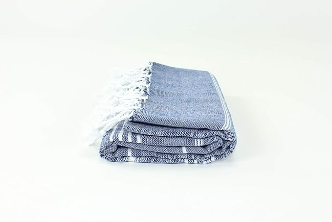 Turkish Towel Fouta Peshtemal for Beach Bath Spa Yoga Hammam Gym Pool Wrap Pareo Sarong 100 Cotton (Navy Blue)