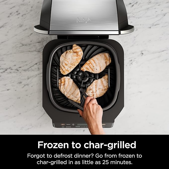 Ninja EG201 Foodi 6-in-1 Indoor Grill with Air Fry, Roast, Bake, Broil, Dehydrate, 2nd Generation, Dishwasher Safe, BlackSilver