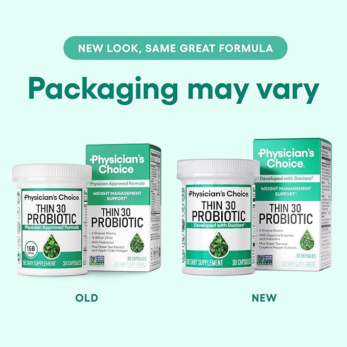 Physician's CHOICE Probiotics for Weight Management Bloating - 6 Probiotic Strains - Prebiotics - Key ingredient Cayenne - Supports Gut Health - Weight Management for Women Men - Green Tea - 30 CT