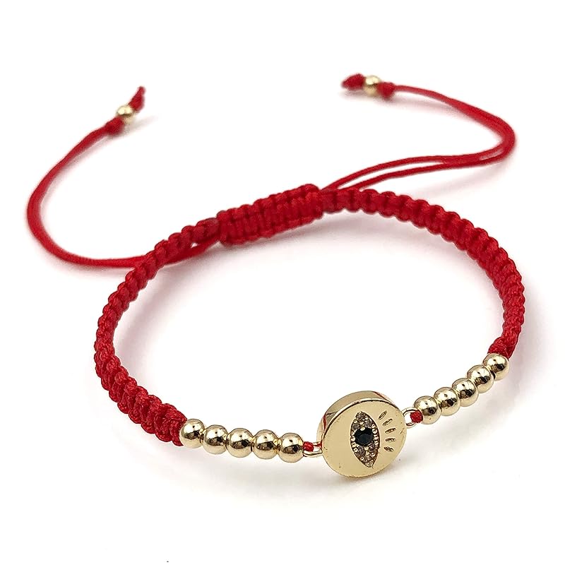 Lucky Evil Eye Charm Hand-Woven Adjustable String Bracelet for Women Protection (Red)