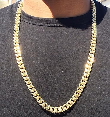 Men's Hip-Hop 30 Inch 14k Gold Plated Cuban Link Curb Chain Necklace with Diamond Heavy Cuts By Naivo-LSDMY Store