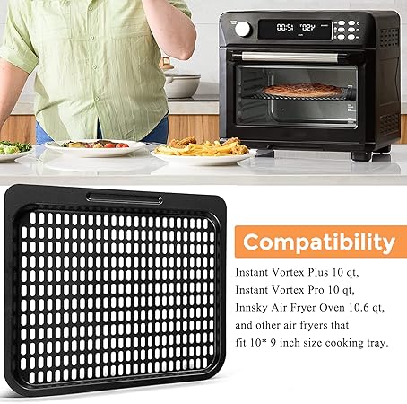 Air Fryer Cooking Tray for Instant Vortex Plus10 Quart, 2 PCS Food Grade Nonstick Replacement Rack Parts Grill Pan Crisper Plate for Innsky 10.6Qt CROWNFUL 10.6Qt Air Fryer Oven, Dishwasher Safe