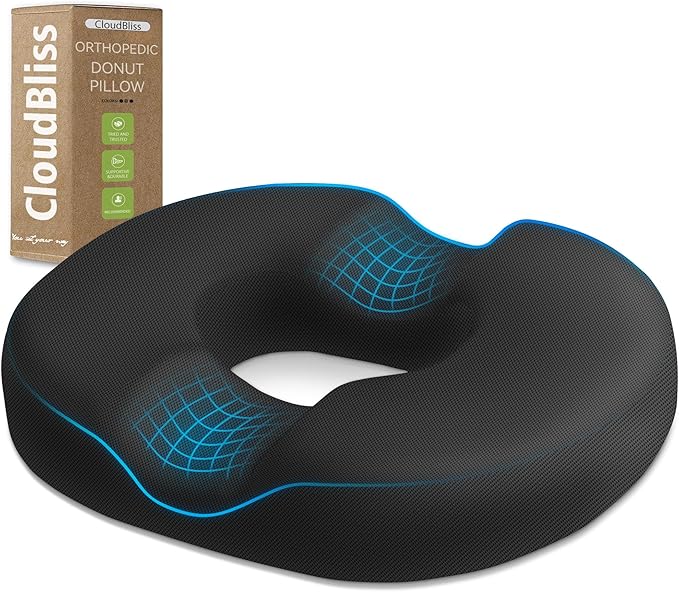 Donut Pillow Seat Cushion Chair Pad for Tailbone Pain Relief and Hemorrhoids, Memory Foam Seat Chair Cushion for Postpartum Pregnancy, Seat Cushions for Men and Women for Home Office, (Black)