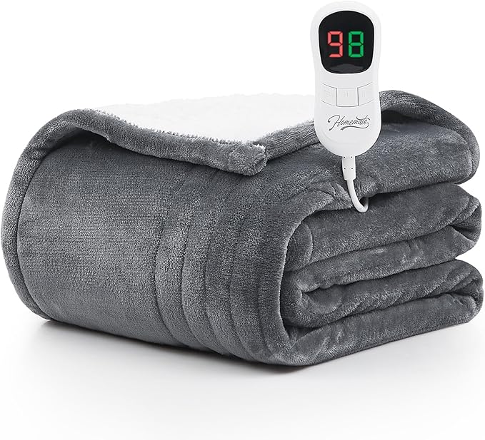 Homemate Heated Blanket Electric Throw - 50"x60" Heating Blanket Throw 12468 Hours Auto-off 10 Heat Level Heat Blanket Over-heat Protection Flannel Sherpa Heater Blanket Electric ETL Certification