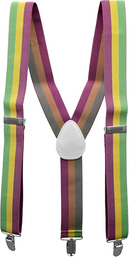 Nicky Bigs Novelties Unisex Mardi Gras Adjustable Suspenders Green Purple Yellow Costume Accessory