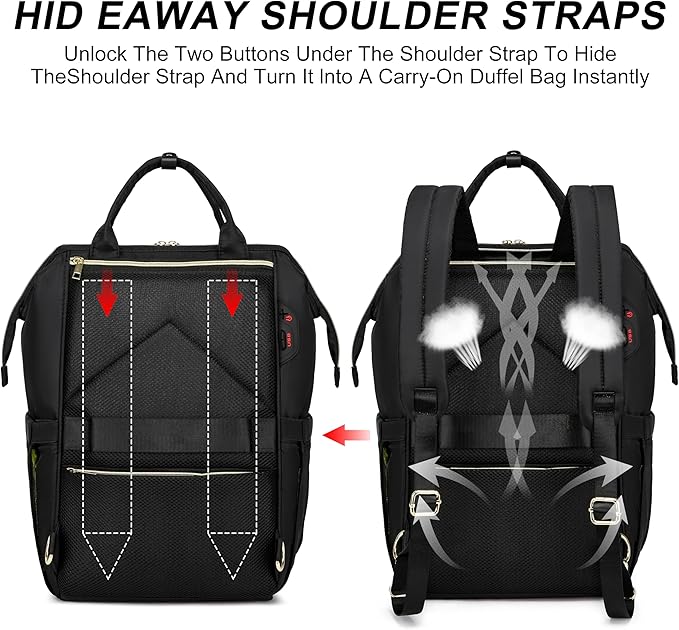 CAFELE Convertible Backpack for Women Men,School Backpacks for Teen Girls Boys,Large Wide Open Backpack with USB Charging Port, 17.3 Inch Work Laptop Backpack,Black(2321H-01)