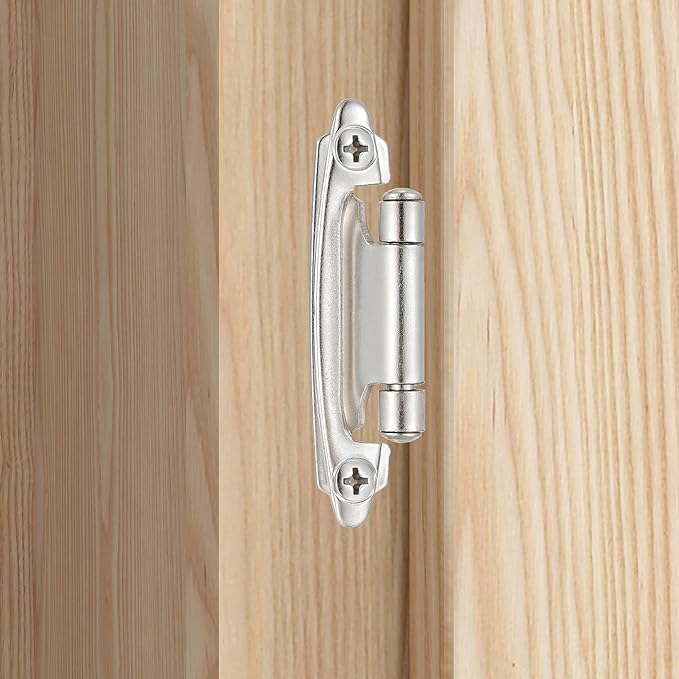 4 Pack (2 Pair) 38" Inset Brushed Satin Nickel Self Closing Cabinet Hinges for Offset Kitchen Cabinet Door, Face Frame Semi Concealed Kitchen Cabinet Hinges