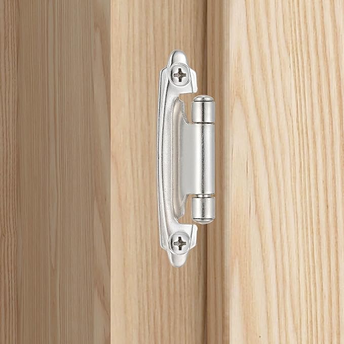 10 Pack (5 Pair) Brushed Satin Nickel Self-Closing Cabinet Hinges for Flush Mount Kitchen Cabinet Door, 1/2" Overlay (Variable) Face Frame Semi-Concealed Hinges