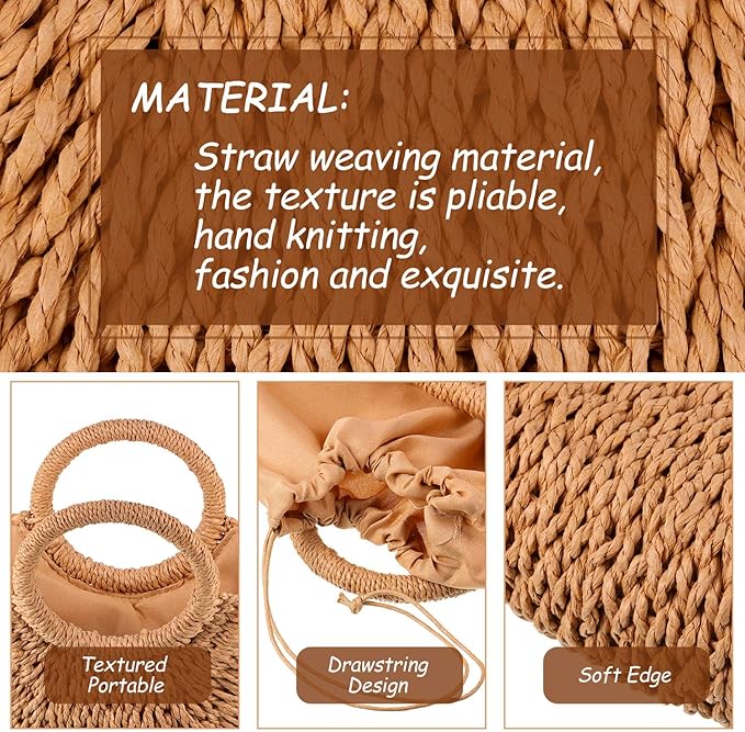Frienda Straw Tote Bag Summer Beach Bag Handmade Straw Rattan Woven Handbag for Women Travel