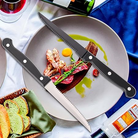 Stainless Steel Super Sharp Serrated Western Dinner Knife spot Restaurant Hotel Tableware Camping Western Style Steak Knife Black