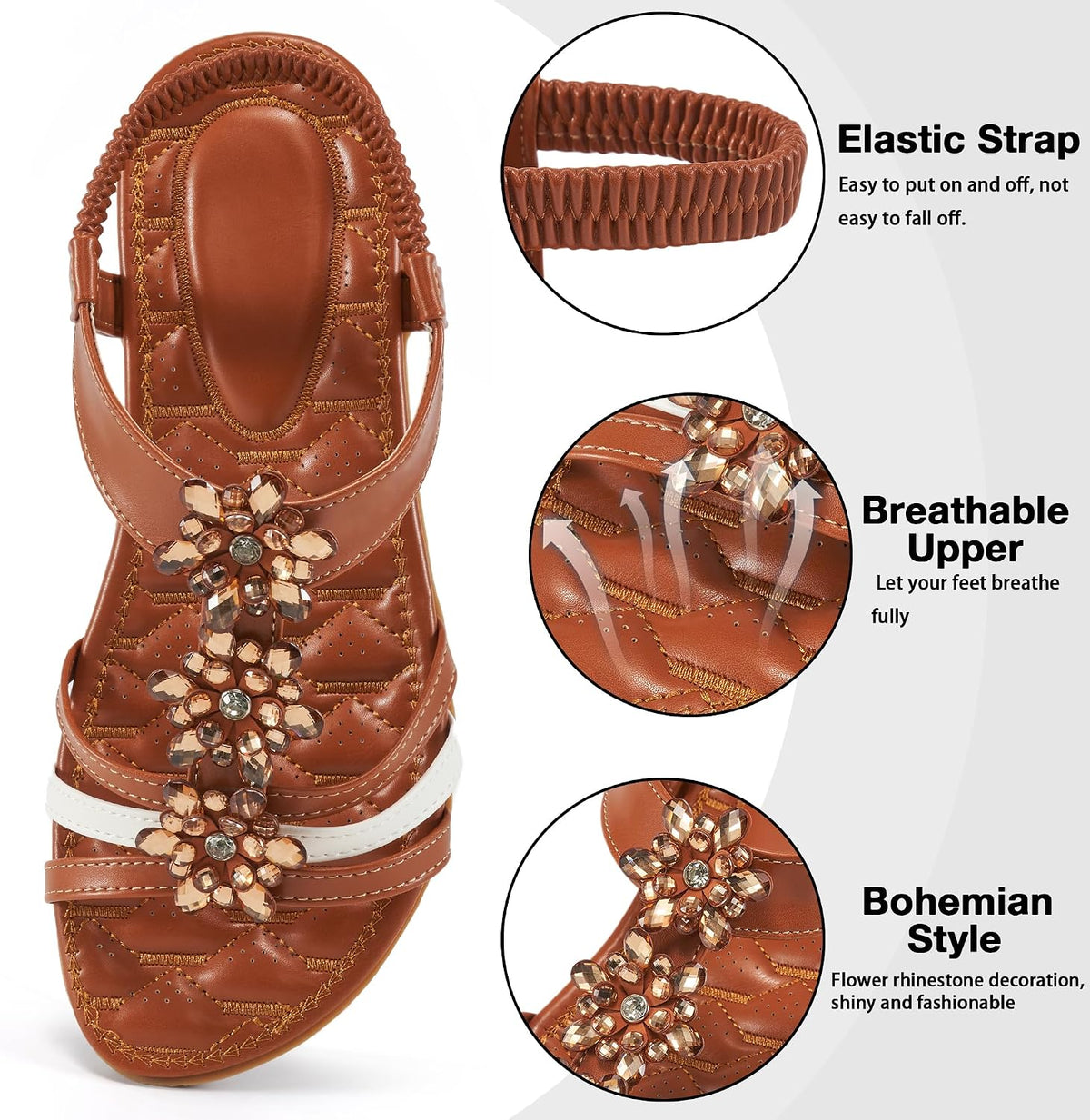 Sandals for Women Flats Shoes: Elastic Ankle Strap Casual Summer Womens Flat Sandals Open Toe Comfortable Dressy Black Walking Shoes