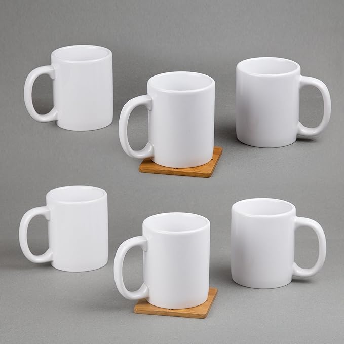 Creative Home - 85355 Creative Home Set of 6 Piece, 12 oz Ceramic Coffee Mug Tea Cup, 3-14" D X 4" H, White