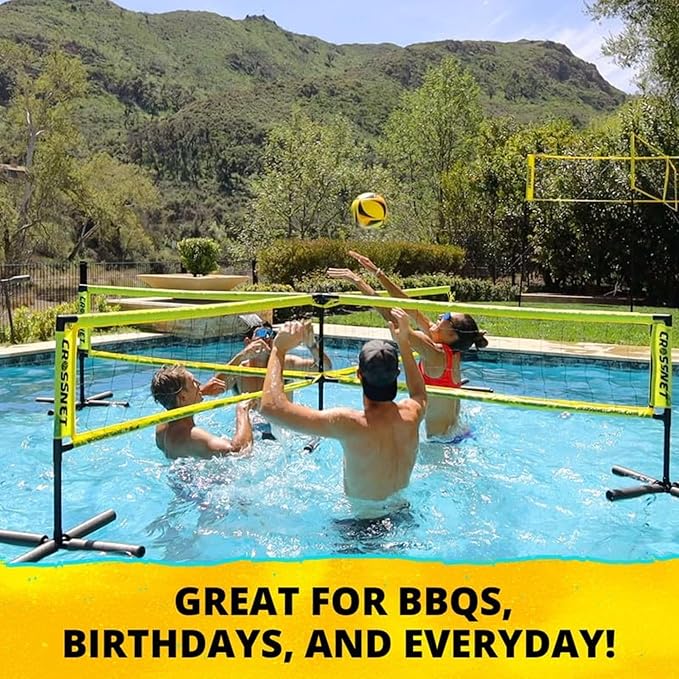 CROSSNET H2O Volleyball Pool Game for Adults and Kids - Four Square Net Pool Game - Quick Assemble Portable - Volleyball Set for Inground Pools - Perfect Pool Toys for All Families WAccessories