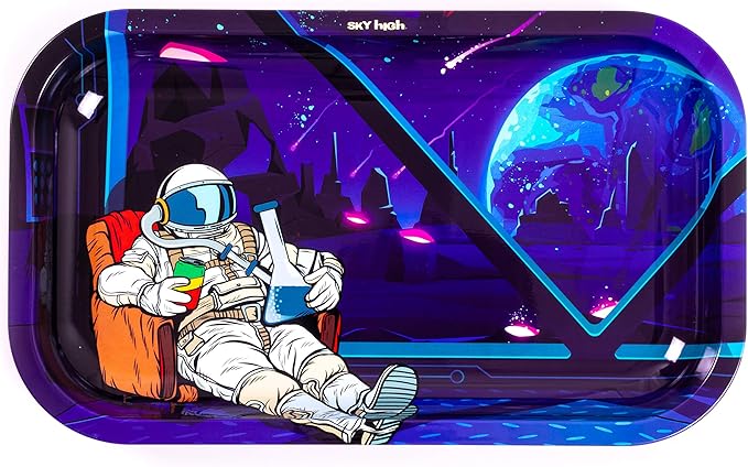 SKY HIGH Metal Rolling Tray - Astronaut in Space - Medium - 7x11