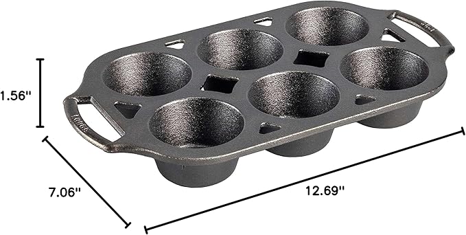 Lodge Seasoned Cast Iron Muffin Pan, 6 Impressions , 12.69", Black