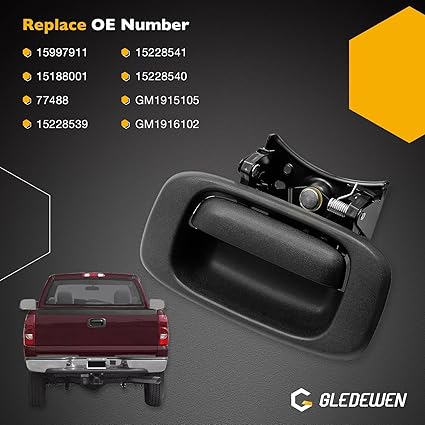 Tailgate Handle Latch and Bezel Trim with Rod Clips for 1999-2007 Chevy Silverado GMC Sierra 1500 2500 3500 Replaces 15997911, 15228539, 15228541, 15228540