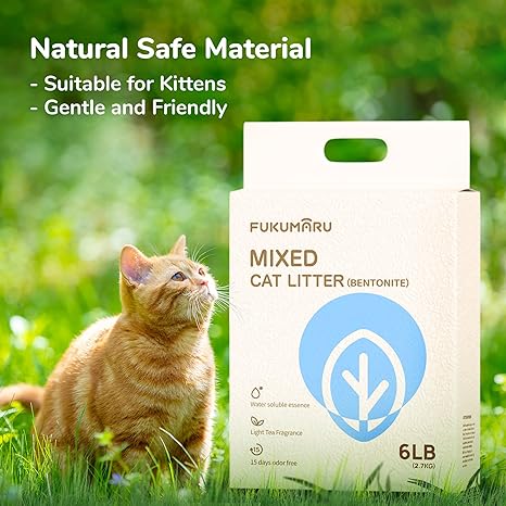 FUKUMARU Tofu Cat Litter, Strong Clumping Cat Litter Pellets, Effective Oder Control, Ultra Absorbent, Dust Free, Natural, Flushable, Lightweight, Low Tracking, White Tea, 6lb x 3 Bags