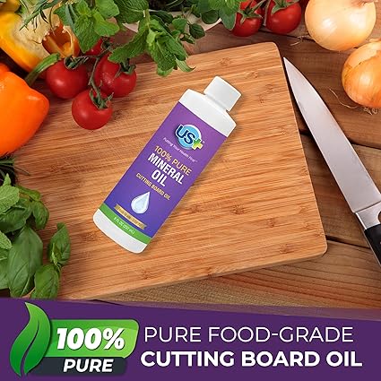 8oz US 100 Pure Mineral Oil - Cutting Board Oil - Food-Grade - USP - GMO-Free - Restores Protects Cutting Boards, Butcher Blocks, Countertops, Steel Surfaces More
