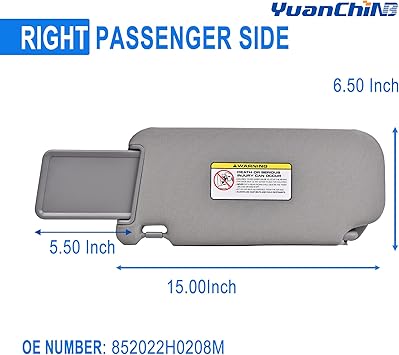 Sun Visor for Hyundai Elantra US Version Left Driver Side LH with Mirror Light Fit for 2007-2010 Hyundai Elantra Replace OE 852012H0208M Gray