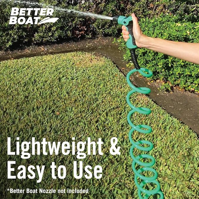 15FT Coiled Boat Hose, Expandable Coil Water Hose, Marine Grade 34 Inch Connectors, Perfect for RV Wash, Garden, and Marine Washdown, Self-Recoil Design, 15 Foot Length