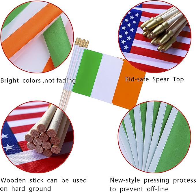 TSMD Ireland Stick Flag Irish Small Mini Hand Held Flags,5x8 Inch,12 Pack