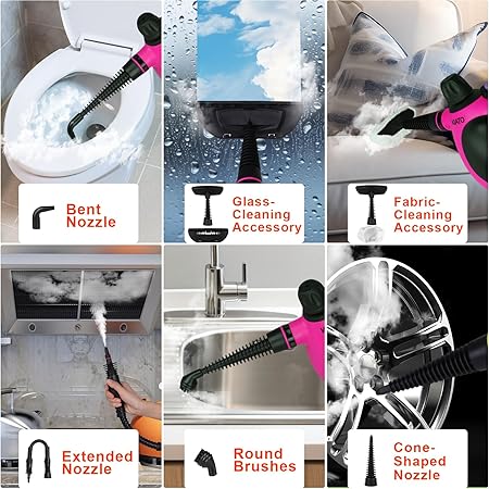 Kiato Handheld Steam Cleaner, 10 in 1 Hand Held Steamer for Cleaning, Portable Pressurized Steamer for Home Use, Bathroom, Mini Steam Cleaners for Upholstery Furniture Sofa Couch Floor Tile Grout