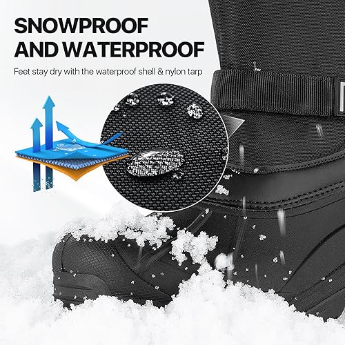 FREE SOLDIER Mens Snow Boots Insulated Waterproof Hiking Winter Shoes Nonslip Outdoor Ankle Cold Weather Boots