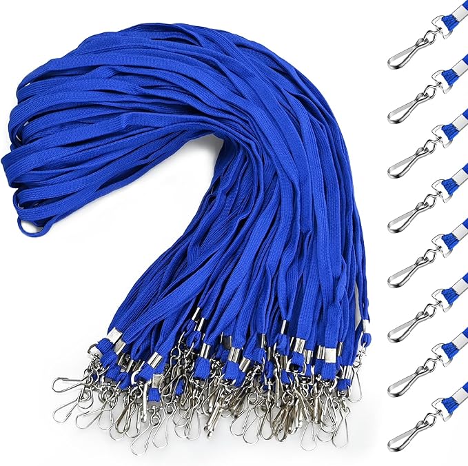 50 Pcs Badge Lanyards Flat Lanyards for ID Badges Bulk Blue lanyard with Swivel J Hook Clip for Office Worker, Student, Teacher