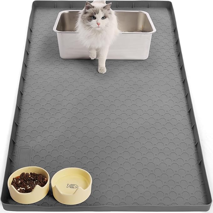 Cat Litter Mat, Litter Box Mat- 34"X22" Cat Mat for Litter Box, Non-Slip Cats Scratch Pad,Less-Mess Waterproof Foldable Litter Pad (1 Pack-Grey)