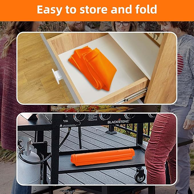 Silicone Griddle Mat for Blackstone Griddle, Heavy Duty Food Grade Silicone Mat, Protect Griddle from Rodents, Insects, Debris, and Rust, All Season Cooking Protective Cover(28-Inch Orange)