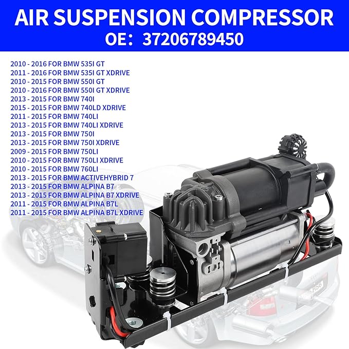 Air Suspension Compressor Pump Compatible with BMW 37206789450 F01 F02 F04 F11 535i 550i 740i 740Ld 750i 760Li Alpina B7 (New Model CompressorBracketValve Block)