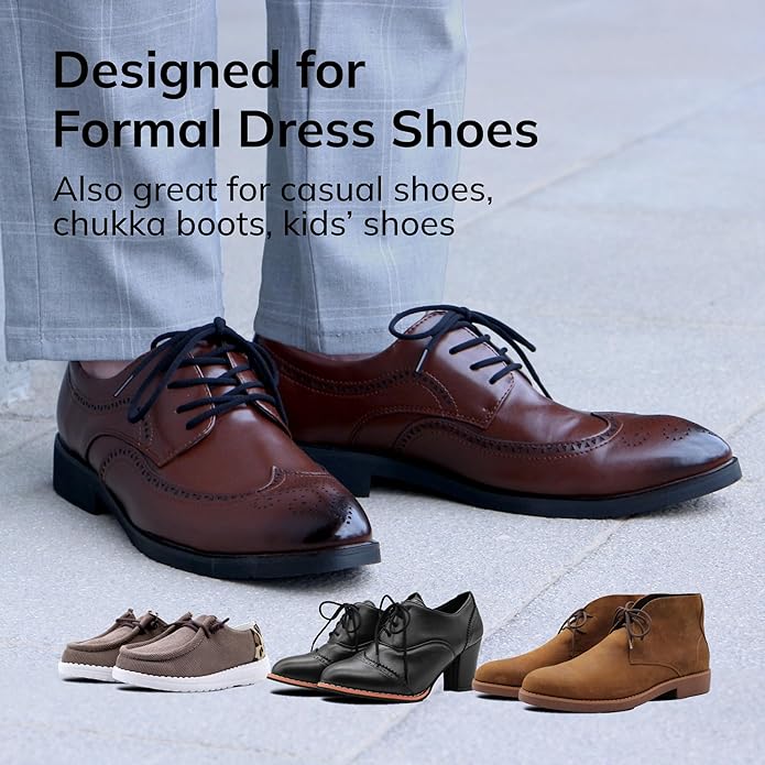 2 Pairs One-Tie Elastic Round Dress Shoelaces, Eco-Positive Stretch Shoe Lace Turns ShoesBoots Into Slip-OnsNo-Tie