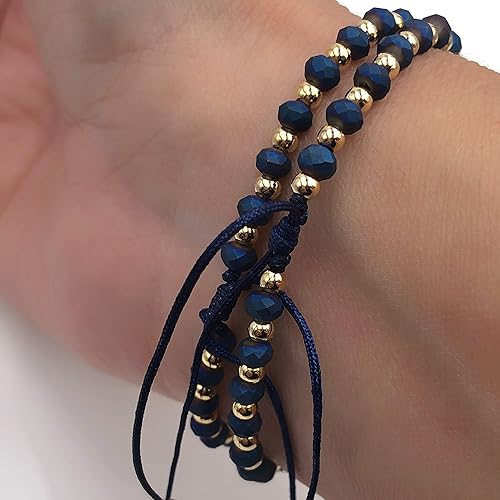 Dainty Pearls Our Lady of Guadalupe Medal Adjustable Set of 2 Bracelets For Women (Blue)