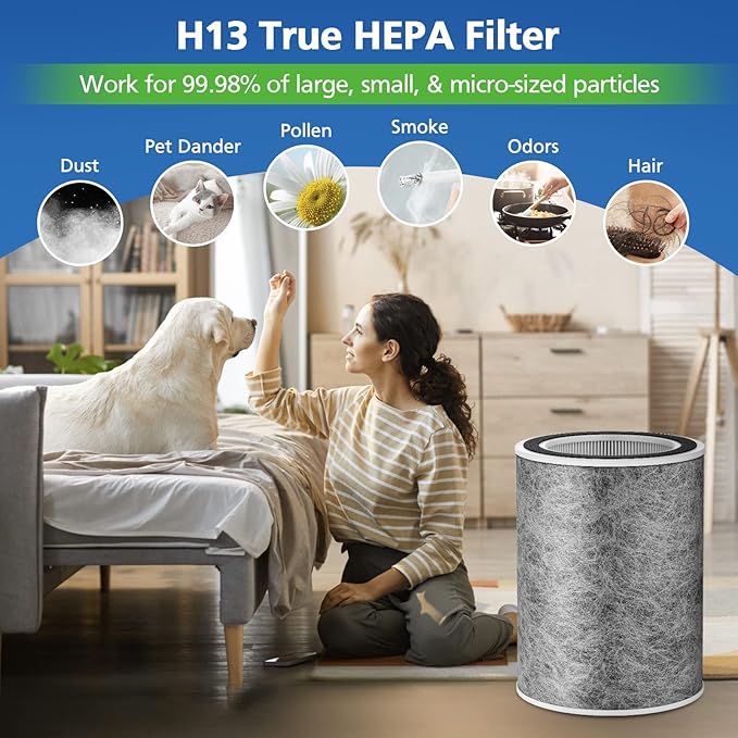 HP302 HP201 Replacement Filter Compatible with Shark HP201 HP302 HP301 HP202 HP232 HC502 AP1000 Air Purifier MAX, H13 True HEPA for 99.97% particles & Dust, Compare Part # HE2FKBAS, HE2FKBASMB, 2 Pack