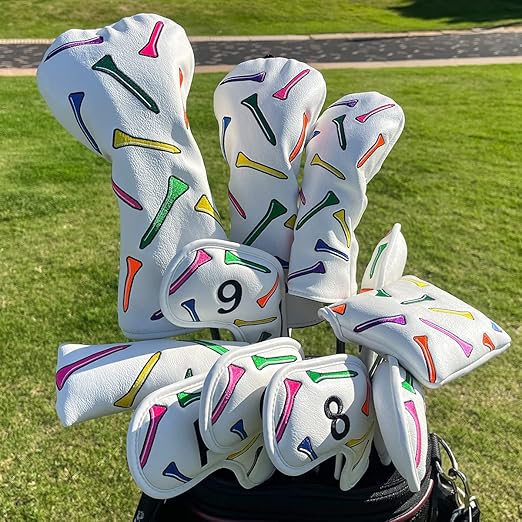 Golf Headcovers,Colorful Tee Driver Headcover Fairway Wood Cover Hybrid Cover Leather 3 Wood Headcover Mallet Putter Headcover Blade Putter Cover Golf Club Covers for Odyssey Scotty Cameron Taylormade